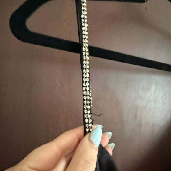 FASHION NOVA Black Augustine Satin Surplice Mini Dress with Jewel Fringe 2XL - Picture 3 of 9